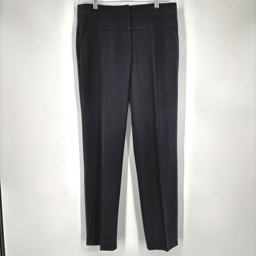 Trina Turk‎ Black Straight Leg Dress Pants Size 8 Long Mid-Rise Herringbone Y2K